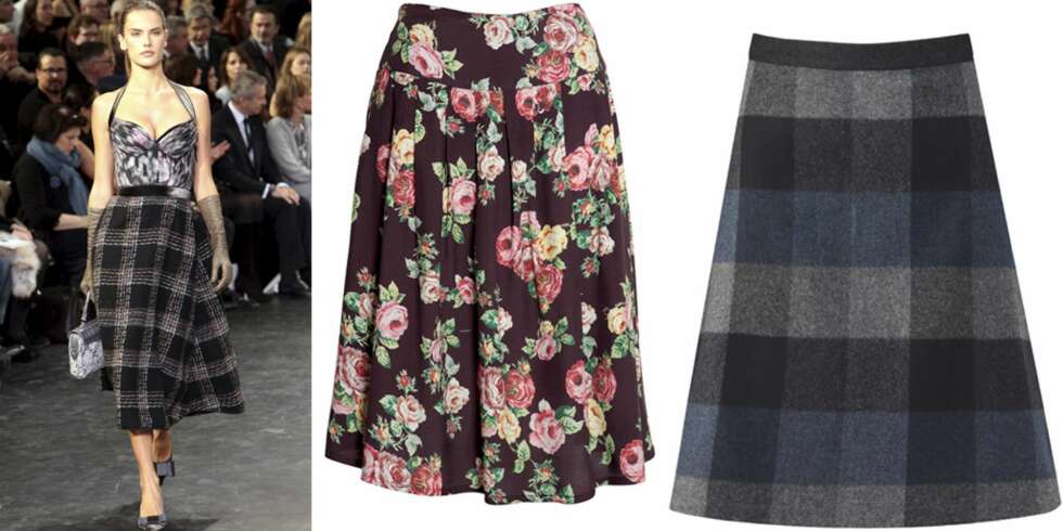 KNELANGT SKJØRT: På catwalken til Louis Vuitton, knelangt skjørt fra Indiska (kr 199) og Mette Møller (kr 1450). KNELANGT SKJØRT: På catwalken til Louis Vuitton, knelangt skjørt fra Indiska (kr 199) og Mette Møller (kr 1450).