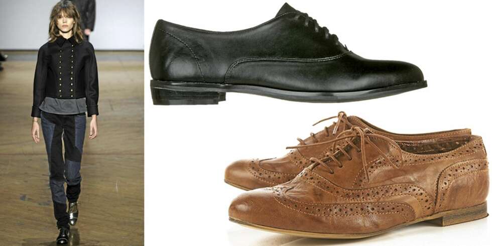 HERREINSPIRERTE SKO: På catwalken til Marc by Marc Jacobs, brogues fra Din Sko (kr ) og Topshop (kr 486). HERREINSPIRERTE SKO: På catwalken til Marc by Marc Jacobs, brogues fra Din Sko (kr ) og Topshop (kr 486).