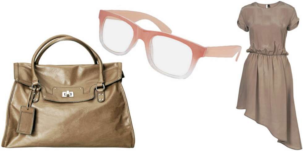 FRA VENSTRE: veske fra HM (kr 299), briller fra Asos (kr 100), kjole fra Topshop (kr 670). FRA VENSTRE: veske fra HM (kr 299), briller fra Asos (kr 100), kjole fra Topshop (kr 670).