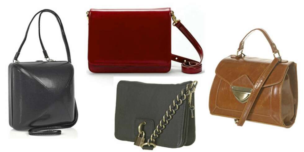 FRA VENSTRE: Maison Martin Margiela (kr 7750), rød veske fra Zara (kr 559), Topshop (kr235) og brun veske fra Topshop (kr 300) FRA VENSTRE: Maison Martin Margiela (kr 7750), rød veske fra Zara (kr 559), Topshop (kr235) og brun veske fra Topshop (kr 300)