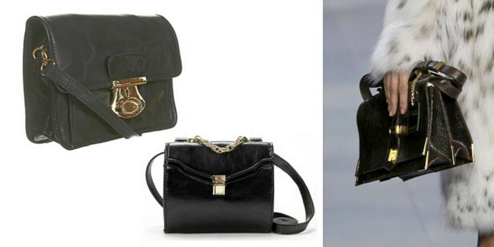 FENDIKOPI: Om du ønsker en rimeligere variant av vesken fra Fendi, kan du velge mellom en fra Topshop (t.v)(kr 330) og fra Zara (kr 299). FENDIKOPI: Om du ønsker en rimeligere variant av vesken fra Fendi, kan du velge mellom en fra Topshop (t.v)(kr 330) og fra Zara (kr 299).