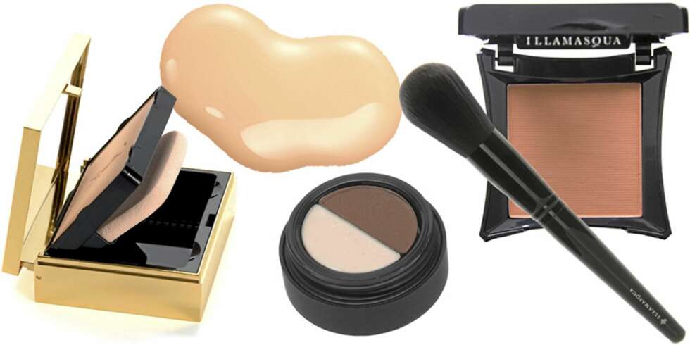 FRA VENSTRE: YSL Poudre Compact Éclat et Matte (kr 395), ELizabeth Arden Pure Finish Mineral Tinted Moisturizer SPF 15 (kr 220), Smashbox Brow-tech (kr 275), Illamasqua Powder Brush (kr 350), Illamasqua Powder Blusher i fargen Expose (kr 160). FRA VENSTRE: YSL Poudre Compact Éclat et Matte (kr 395), ELizabeth Arden Pure Finish Mineral Tinted Moisturizer SPF 15 (kr 220), Smashbox Brow-tech (kr 275), Illamasqua Powder Brush (kr 350), Illamasqua Powder Blusher i fargen Expose (kr 160).