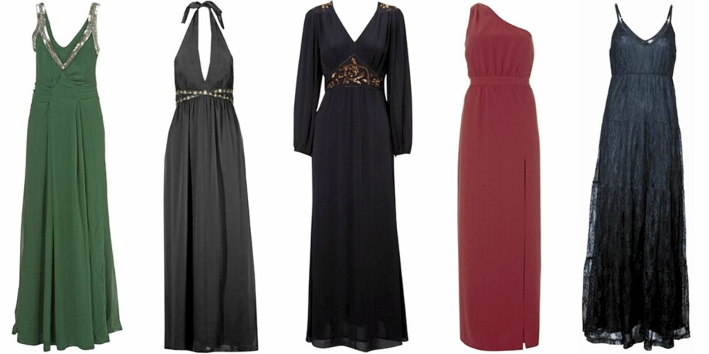 FRA VENSTRE: Topshop (kr 1679), Gina Tricot (kr 499), Oasis (kr 769), Warehouse (kr 769), Vila (kr 600). FRA VENSTRE: Topshop (kr 1679), Gina Tricot (kr 499), Oasis (kr 769), Warehouse (kr 769), Vila (kr 600).