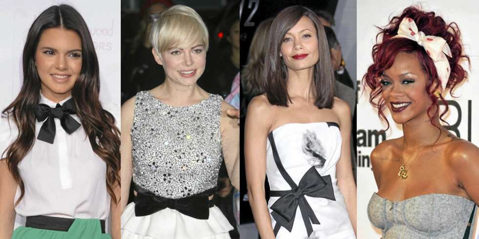 SLØYFRE: Kendall Jenner, Michelle Williams, Thandie Newton og Rihanna viser sløyfer i flere varianter. SLØYFRE: Kendall Jenner, Michelle Williams, Thandie Newton og Rihanna viser sløyfer i flere varianter.