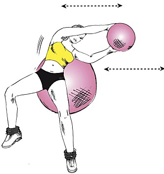 LIGGENDE ROTASJON: Bruk fitnessball. LIGGENDE ROTASJON: Bruk fitnessball.