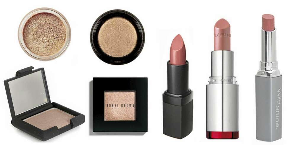 ØVERST FRA VENSTRE: Øyenskygge fra Lili Lolo i Vanilla Shimmer (kr 130), øyenskygge fra Smashbox i Smashing champagne (kr 190), øyenskygge fra Nouba i Champagne (kr 169), øyenskygge fra Bobbi Brown (kr 230), leppestift fra Nars i Dolce Vita (kr 140), leppestift fra Clarins i Pink Blossom (kr 215) og leppestift fra Wet'N'Wild i Fling (kr 59). ØVERST FRA VENSTRE: Øyenskygge fra Lili Lolo i Vanilla Shimmer (kr 130), øyenskygge fra Smashbox i Smashing champagne (kr 190), øyenskygge fra Nouba i Champagne (kr 169), øyenskygge fra Bobbi Brown (kr 230), leppestift fra Nars i Dolce Vita (kr 140), leppestift fra Clarins i Pink Blossom (kr 215) og leppestift fra Wet'N'Wild i Fling (kr 59).