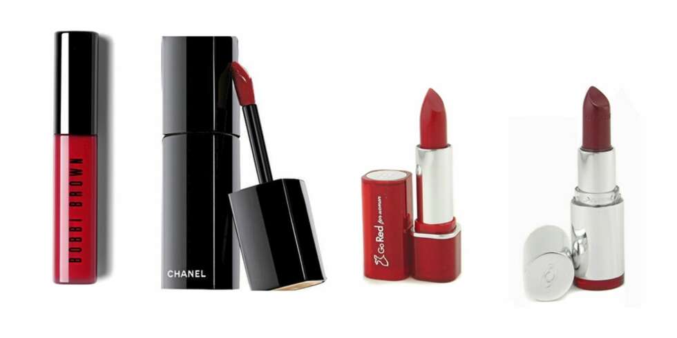 RØD: Bobbi Brown lipgloss (kr 200), Chanel Rouge Allure Laque (kr 280), ELizabeth Arden Go Red (kr 116,50), Clarins Rouge (kr 144,50) RØD: Bobbi Brown lipgloss (kr 200), Chanel Rouge Allure Laque (kr 280), ELizabeth Arden Go Red (kr 116,50), Clarins Rouge (kr 144,50)