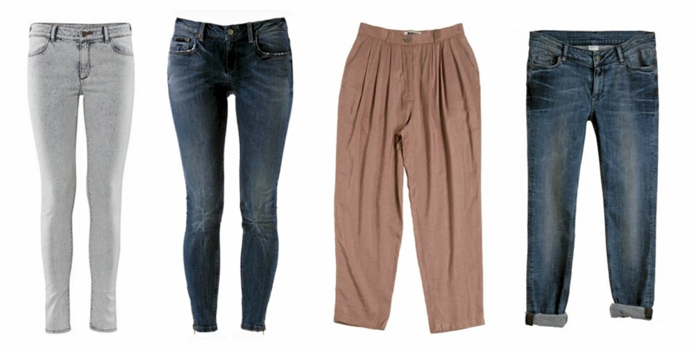 FRA VENSTRE: HogM 8kr 199), Gina Tricot Kristen Jeans (kr 499), Weekday (kr 500) og Monki (kr 400). FRA VENSTRE: HogM 8kr 199), Gina Tricot Kristen Jeans (kr 499), Weekday (kr 500) og Monki (kr 400).