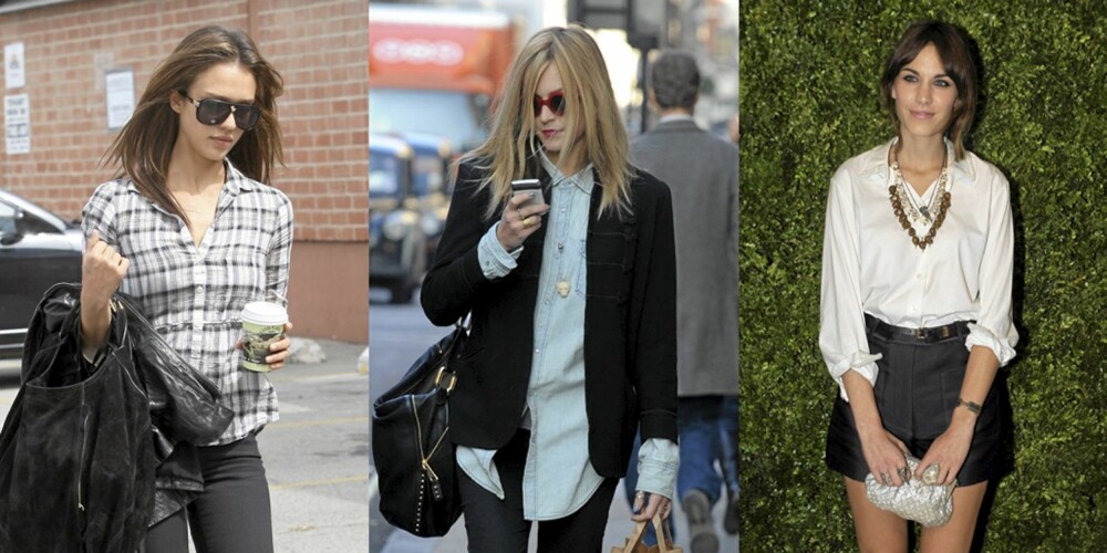 SKJORTE: Jessica Alba, Fearne Cotton og Alexa Chung. SKJORTE: Jessica Alba, Fearne Cotton og Alexa Chung.
