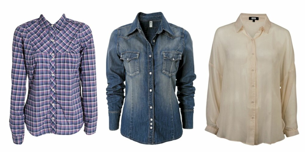FRA VENSTRE: Skjorte fra Tommy Hilfiger (kr 849), denimskjorte fra Gina Tricot (kr 299) og Bik Bok (kr 299) FRA VENSTRE: Skjorte fra Tommy Hilfiger (kr 849), denimskjorte fra Gina Tricot (kr 299) og Bik Bok (kr 299)