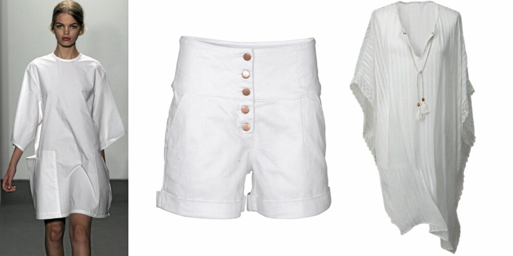 HVITT: På catwalken til Calvin Klein, shorts fra Vila (kr 350), poncho fra H&M (kr 299). HVITT: På catwalken til Calvin Klein, shorts fra Vila (kr 350), poncho fra H&M (kr 299).