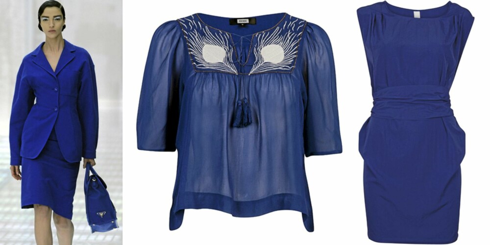 BLÅTT: På catwalken til Prada, bluse fra Bik Bok 8kr 299), kjole fra Vila (kr 350). BLÅTT: På catwalken til Prada, bluse fra Bik Bok 8kr 299), kjole fra Vila (kr 350).