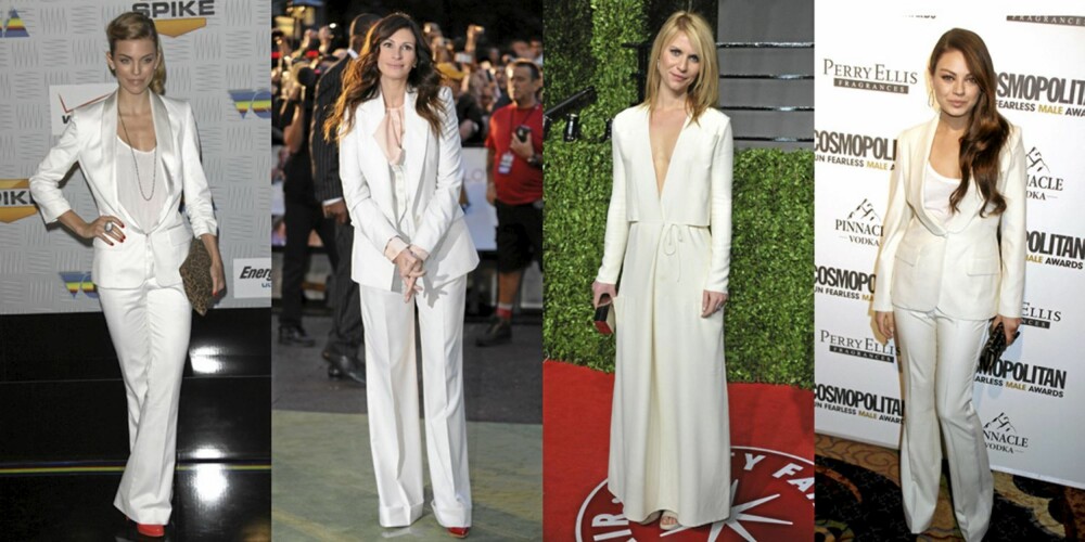 HVITT: AnnaLynne McCord, Julia Roberts, Claire Danes og Mila Kunis i hvite antrekk. HVITT: AnnaLynne McCord, Julia Roberts, Claire Danes og Mila Kunis i hvite antrekk.