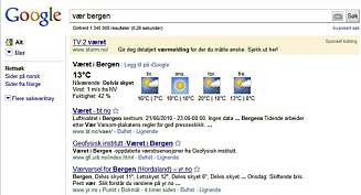 VÆRET: Det finner du på Google. Skriv _vær_ og stedsnavn, så finner Google været. VÆRET: Det finner du på Google. Skriv _vær_ og stedsnavn, så finner Google været.