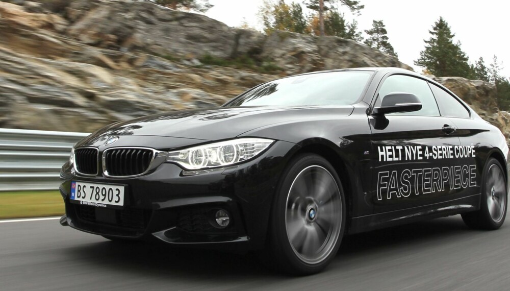 SNUTEBIL: BMW 435i xDrive er ikke sjenert, men stikker gjerne snuten fram. Fronten er lav og bred, og over seg har den et panser som buler litt, som for å si at her er det muskler. FOTO: Petter Handeland SNUTEBIL: BMW 435i xDrive er ikke sjenert, men stikker gjerne snuten fram. Fronten er lav og bred, og over seg har den et panser som buler litt, som for å si at her er det muskler. FOTO: Petter Handeland