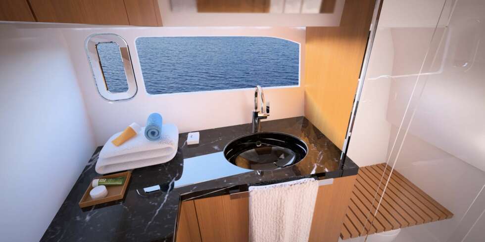 FULLRIGGER: Byssa vil inneholde et stor 130 l kjøleskap og en 35 liters fryser pluss en ovn som standard. Stekeovn og kokeapparat vil være på gass. Den vil ha en mengde skuffer og skap for oppbevaring av alt kjøkkenutstyr. FULLRIGGER: Byssa vil inneholde et stor 130 l kjøleskap og en 35 liters fryser pluss en ovn som standard. Stekeovn og kokeapparat vil være på gass. Den vil ha en mengde skuffer og skap for oppbevaring av alt kjøkkenutstyr.