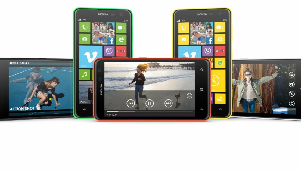 FARGERIK: Nokia Lumia 625 kommer i mange farger. FARGERIK: Nokia Lumia 625 kommer i mange farger.