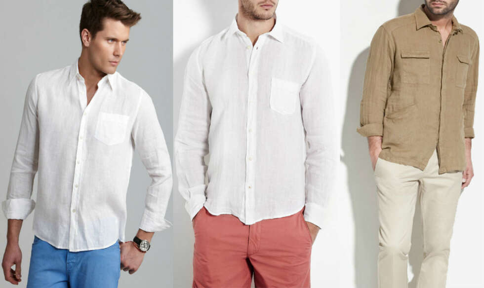LINSKJORTE: Det er høysesong for linskjorten, men pass på å style den utenfor buksa. Det ser absolutt ikke fint ut med linskjorter innenfor bukseknappen, ifølge både Ragnarsson, Mogseth og Lindblom. Dette er fordi de lett klumper seg, og dermed kan gi deg en ufordelaktig profil. LINSKJORTE: Det er høysesong for linskjorten, men pass på å style den utenfor buksa. Det ser absolutt ikke fint ut med linskjorter innenfor bukseknappen, ifølge både Ragnarsson, Mogseth og Lindblom. Dette er fordi de lett klumper seg, og dermed kan gi deg en ufordelaktig profil.