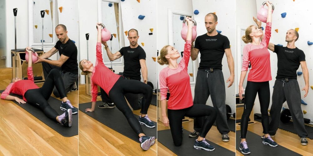 3 - TURKISH GET UP: Trener hele kroppen med særlig fokus på mage og skuldre. 3 - TURKISH GET UP: Trener hele kroppen med særlig fokus på mage og skuldre.