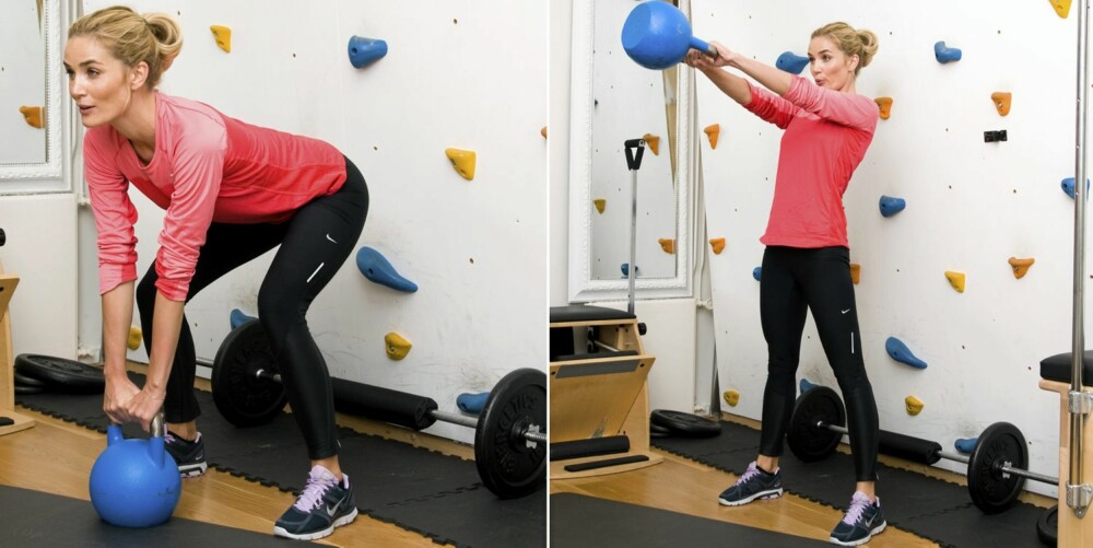 6 - KETTLEBELL: Kettlebell swings ¿ den beste måten å bli sprek på uten å løpe en meter. 6 - KETTLEBELL: Kettlebell swings ¿ den beste måten å bli sprek på uten å løpe en meter.