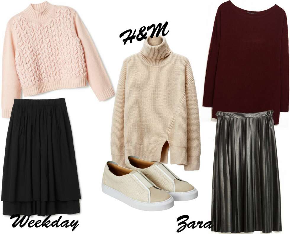 <b>WEEKDAY:</b> Genser, kr 750. Skjørt, kr 550. <b>H&M:</b> Genser kr 699. Sko, kr 599. <b>ZARA:</b> Genser, kr 199. Skjørt, kr 559. <b>WEEKDAY:</b> Genser, kr 750. Skjørt, kr 550. <b>H&M:</b> Genser kr 699. Sko, kr 599. <b>ZARA:</b> Genser, kr 199. Skjørt, kr 559.