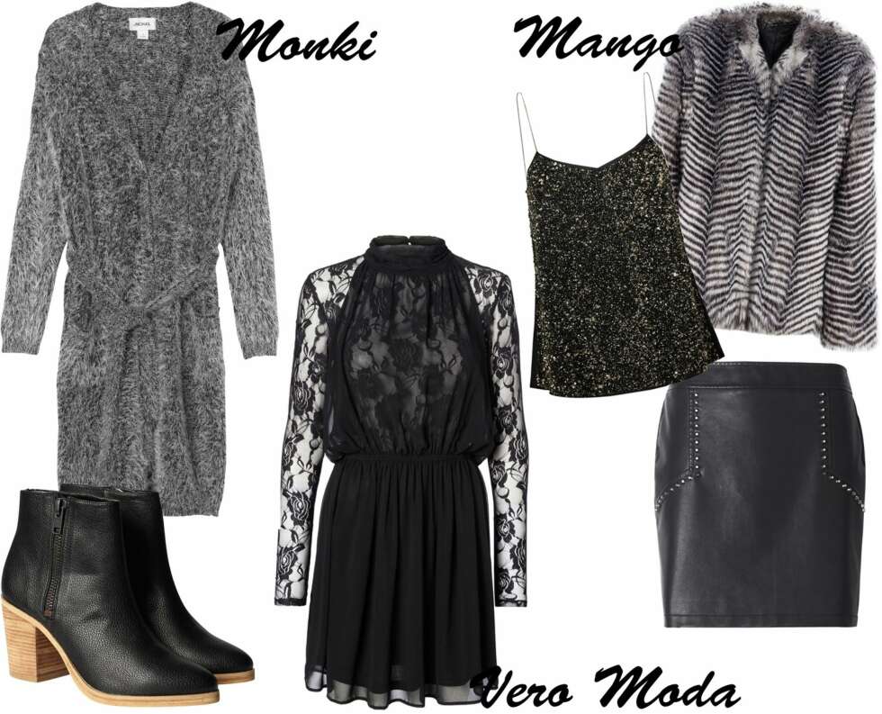 <b>MONKI:</b> Lang kardigan, kr 500. Sko, kr 450. <b>VERO MODA:</b> Kjole, kr 500. <b>MANGO:</b> Singlet, kr 339. Fuskepels, kr 799. Skjørt, kr 349. <b>MONKI:</b> Lang kardigan, kr 500. Sko, kr 450. <b>VERO MODA:</b> Kjole, kr 500. <b>MANGO:</b> Singlet, kr 339. Fuskepels, kr 799. Skjørt, kr 349.