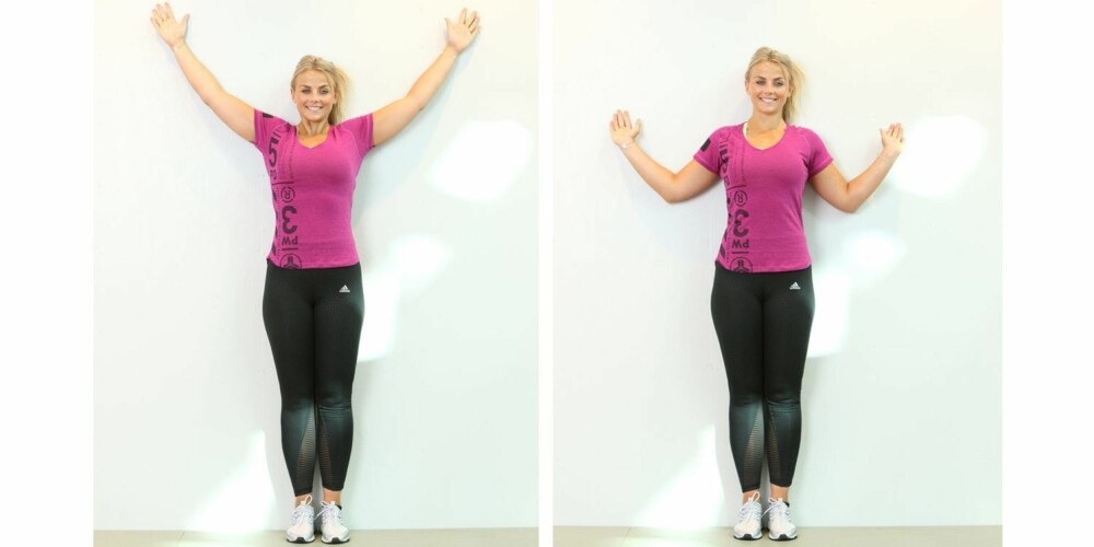 ØVELSE 3 - WALLSLIDES: Super øvelse for å motvirke foroverroterende skuldre og en dårlig lutete holdning foran datamaskinen. ØVELSE 3 - WALLSLIDES: Super øvelse for å motvirke foroverroterende skuldre og en dårlig lutete holdning foran datamaskinen.