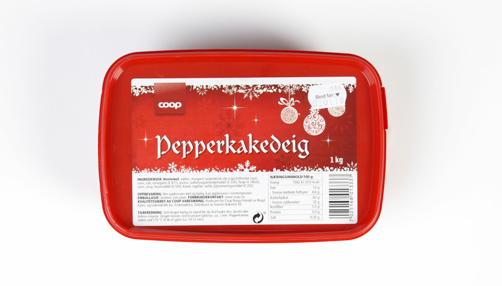 COOP PEPPERKAKEDEIG: Denne har noe høyt sukkerinnhold. COOP PEPPERKAKEDEIG: Denne har noe høyt sukkerinnhold.
