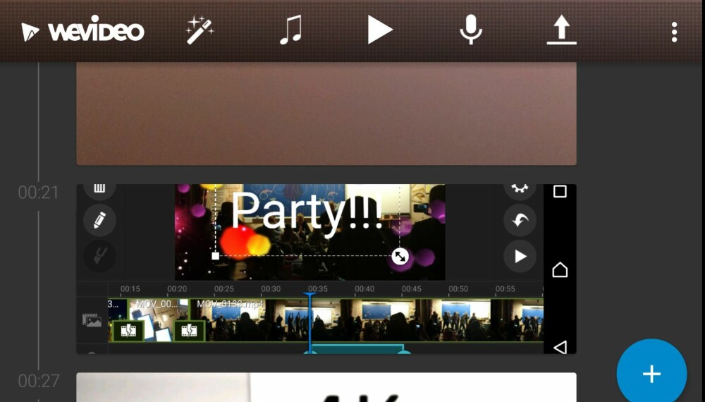 VERTIKAL: I WeVideo for Android jobber man med klippene sine i en vertikal tidslinje. Det fungerer faktisk overraskende bra. VERTIKAL: I WeVideo for Android jobber man med klippene sine i en vertikal tidslinje. Det fungerer faktisk overraskende bra.