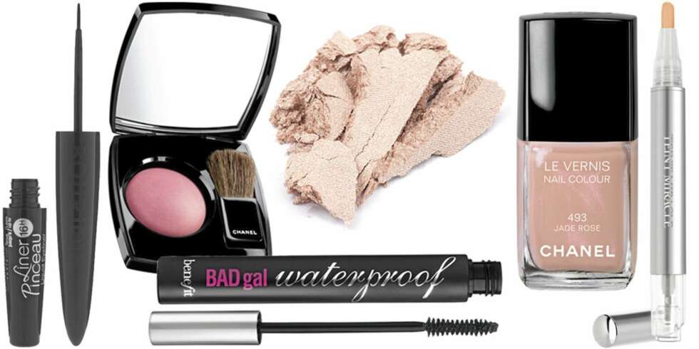 FRA VENSTRE: Bourjois Liquid Eye Liner (kr 59), Chanel Joues Contraste i fargen Pink Explosion (kr 355), Benefit Bag Gal Waterproof Mascara (kr 148), Make Up Store Microshadow i fargen Brown Sugar (kr 140), Chanel Le Vernis i fargen Jade Rose (kr 210), Lancôme Teint Miracle Concealer (kr 305). FRA VENSTRE: Bourjois Liquid Eye Liner (kr 59), Chanel Joues Contraste i fargen Pink Explosion (kr 355), Benefit Bag Gal Waterproof Mascara (kr 148), Make Up Store Microshadow i fargen Brown Sugar (kr 140), Chanel Le Vernis i fargen Jade Rose (kr 210), Lancôme Teint Miracle Concealer (kr 305).