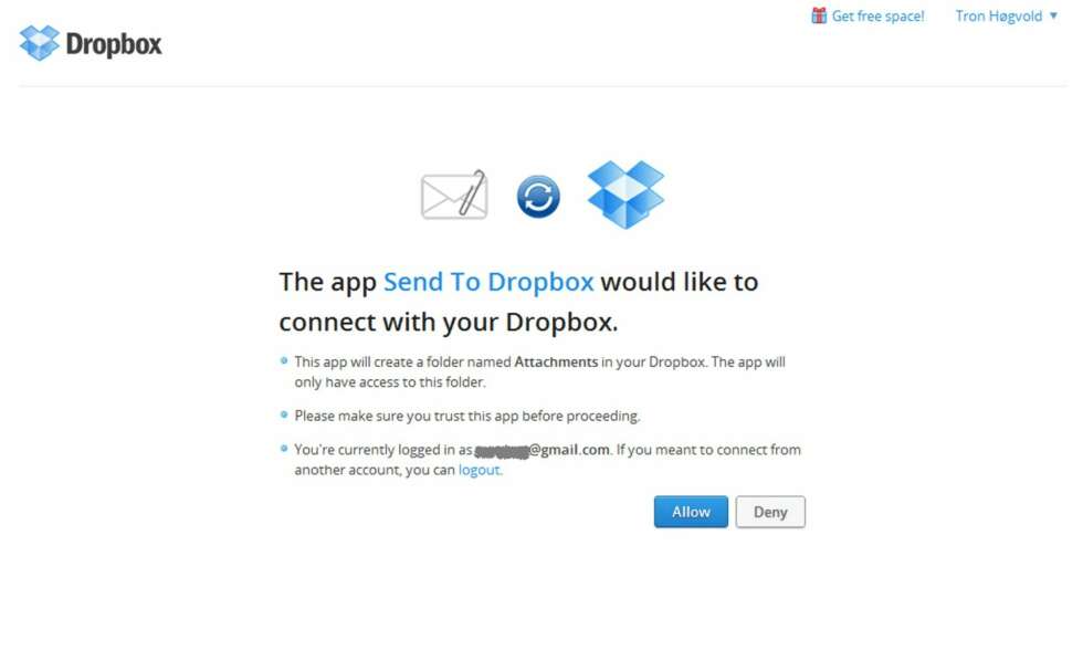 4 SEND SOM E-POST: Gratistjenesten
www.sendtodropbox.com er en app som kobler seg til Dropbox-kontoen din og gir den en unik e-postadresse som kan brukes til å sende filer dit på e-post. Dette kan du bruke til å sende filer til Dropbox-kontoen din når du er på en lånt PC, eller du kan gi e-postadressen til venner som skal sende deg filer. Filer sendt med e-post på denne måten dukker opp i Attachment-mappen. 4 SEND SOM E-POST: Gratistjenesten
www.sendtodropbox.com er en app som kobler seg til Dropbox-kontoen din og gir den en unik e-postadresse som kan brukes til å sende filer dit på e-post. Dette kan du bruke til å sende filer til Dropbox-kontoen din når du er på en lånt PC, eller du kan gi e-postadressen til venner som skal sende deg filer. Filer sendt med e-post på denne måten dukker opp i Attachment-mappen.