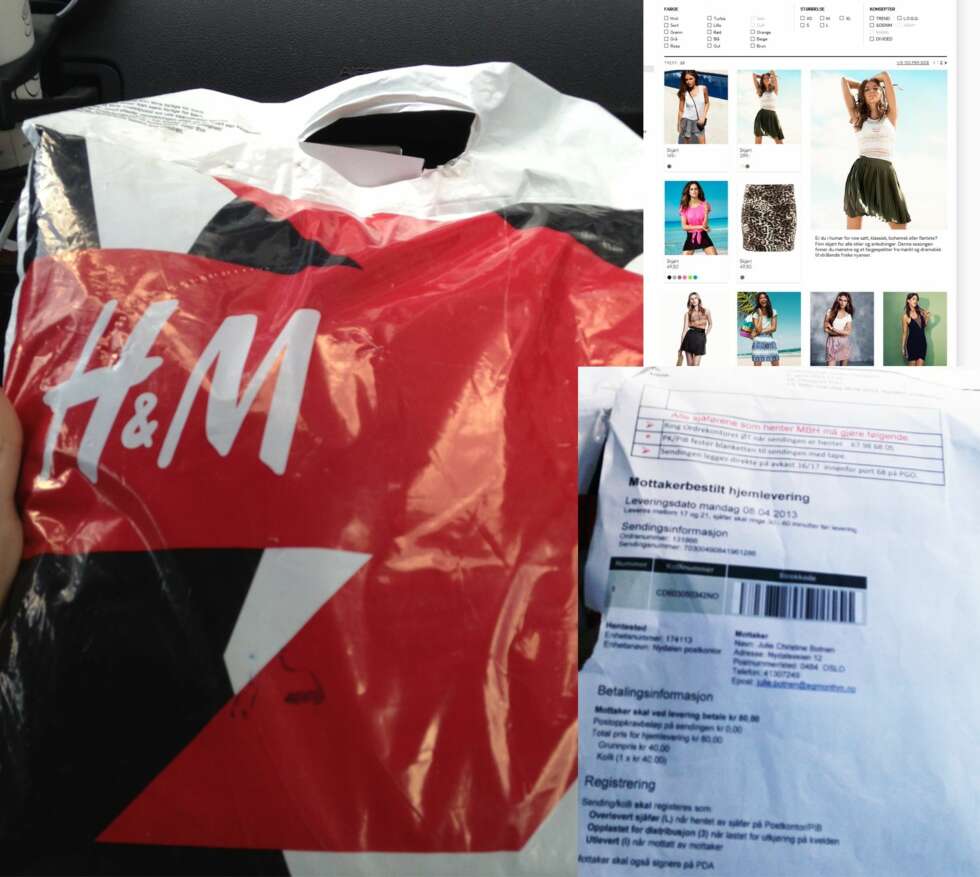 KOM I EN PLASTPOSE: Varen kom, enkelt og greit, i en H&M-pose. KOM I EN PLASTPOSE: Varen kom, enkelt og greit, i en H&M-pose.