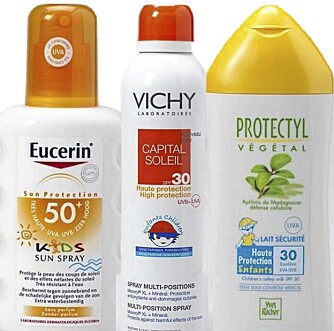 BRA: Eucerin Kids Spray 50+ ble nummer 4, Yves Rocher Protectyl Végétal Lotion SF30 nummer 5 og Vichy Capital Solei spray multi-positions 30 nummer 6. BRA: Eucerin Kids Spray 50+ ble nummer 4, Yves Rocher Protectyl Végétal Lotion SF30 nummer 5 og Vichy Capital Solei spray multi-positions 30 nummer 6.