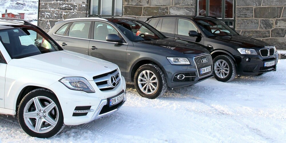 TRE KONGER: Audi Q5 (midten) har litt å bryne seg på i premiumsegmentet av kompakt-SUV-klassen. Foreløpig leder bilen i forkant - Mercedes-Benz GLK. TRE KONGER: Audi Q5 (midten) har litt å bryne seg på i premiumsegmentet av kompakt-SUV-klassen. Foreløpig leder bilen i forkant - Mercedes-Benz GLK.