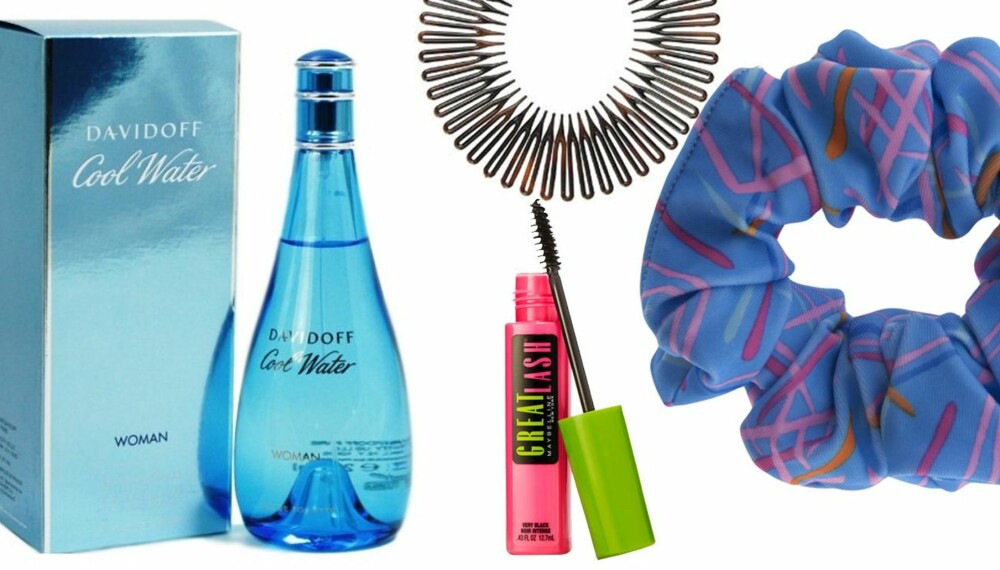 PÅ BADET: På 90-tallet hadde mange av oss parfymen Cool Water, Maybellines Great Lash Mascara, Zig Zag hårkam og tøystrikk som uunnværlige favoritter. PÅ BADET: På 90-tallet hadde mange av oss parfymen Cool Water, Maybellines Great Lash Mascara, Zig Zag hårkam og tøystrikk som uunnværlige favoritter.