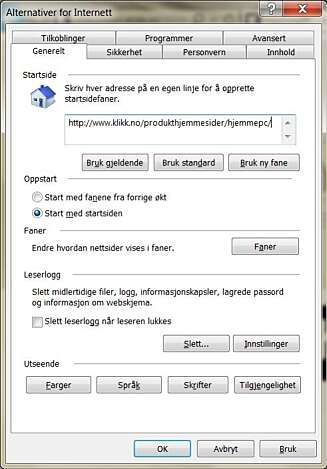 INNSTILLINGER: Bak skallet finnes det noen innstillingsmuligheter for Internet Explorer. INNSTILLINGER: Bak skallet finnes det noen innstillingsmuligheter for Internet Explorer.