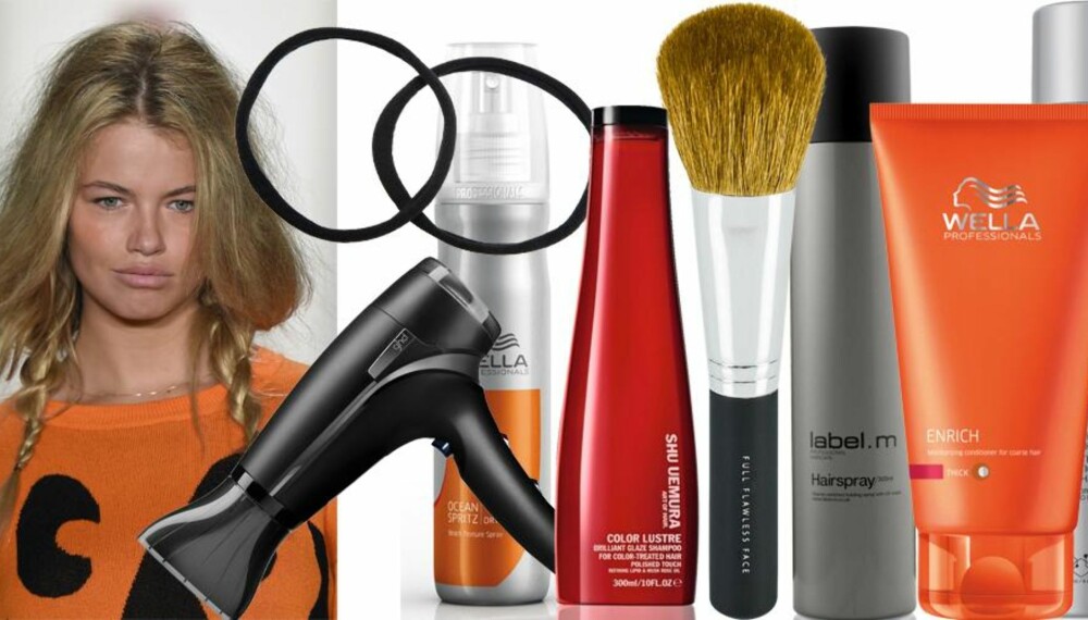 1. Hårstrikk fra Glitter, kr 49,90. 2. Aura Hair Dryer fra GHD, kr 1599. 3.Ocean Spritz fra Wella Professionals, kr 230. 4. Color Lustre Shampoo fra Shu Uemura, kr 390.5. Full Flawless Face Brush fra bareMinerals/Nelly.no, kr 375. 6. Hårspray fra Label.m, kr 240. 7. Enrich Conditioner fra Wella Professionals, kr 255. Hårspray fra Joico, kr 270. 1. Hårstrikk fra Glitter, kr 49,90. 2. Aura Hair Dryer fra GHD, kr 1599. 3.Ocean Spritz fra Wella Professionals, kr 230. 4. Color Lustre Shampoo fra Shu Uemura, kr 390.5. Full Flawless Face Brush fra bareMinerals/Nelly.no, kr 375. 6. Hårspray fra Label.m, kr 240. 7. Enrich Conditioner fra Wella Professionals, kr 255. Hårspray fra Joico, kr 270.