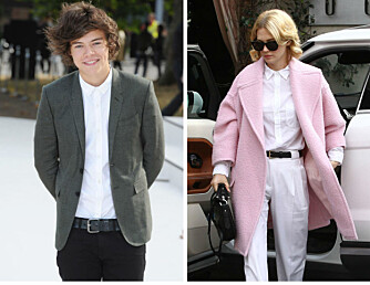 KJENDISER: Både Harry Styles og January Jones sees stadig med den øverste knappen i skjorta kneppet, også til hverdags. KJENDISER: Både Harry Styles og January Jones sees stadig med den øverste knappen i skjorta kneppet, også til hverdags.