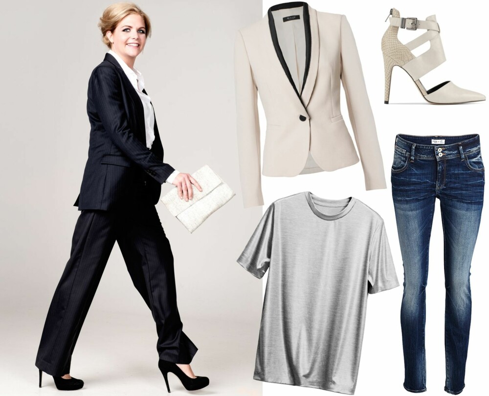 LISE METTE HAR PÅ SEG: Dressjakke fra by Malene Birger, kr 2699. Dressbukse fra by Malene Birger, kr 1799. Skjorte fra H&M, kr 299. Sko fra Aldo, kr 799. Veske fra Whyred, kr 2500. Klokke fra Triwa, kr 1995. PRODUKTFORSLAG: Blazer fra Sand, kr 4199. T-skjorte fra H&M, kr 199. Sko fra Aldo, kr 799. Jeans fra Lindex, kr 399. LISE METTE HAR PÅ SEG: Dressjakke fra by Malene Birger, kr 2699. Dressbukse fra by Malene Birger, kr 1799. Skjorte fra H&M, kr 299. Sko fra Aldo, kr 799. Veske fra Whyred, kr 2500. Klokke fra Triwa, kr 1995. PRODUKTFORSLAG: Blazer fra Sand, kr 4199. T-skjorte fra H&M, kr 199. Sko fra Aldo, kr 799. Jeans fra Lindex, kr 399.