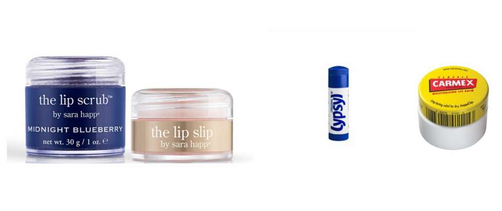 REDNINGEN FOR TØRRE LEPPER: Midnight Blueberry The Lip Scrub og The Lip Slip Balm fra Sara Happ, kr 229 per stk, Lypsyl og Carmex, som du får kjøpt på apoteket. REDNINGEN FOR TØRRE LEPPER: Midnight Blueberry The Lip Scrub og The Lip Slip Balm fra Sara Happ, kr 229 per stk, Lypsyl og Carmex, som du får kjøpt på apoteket.