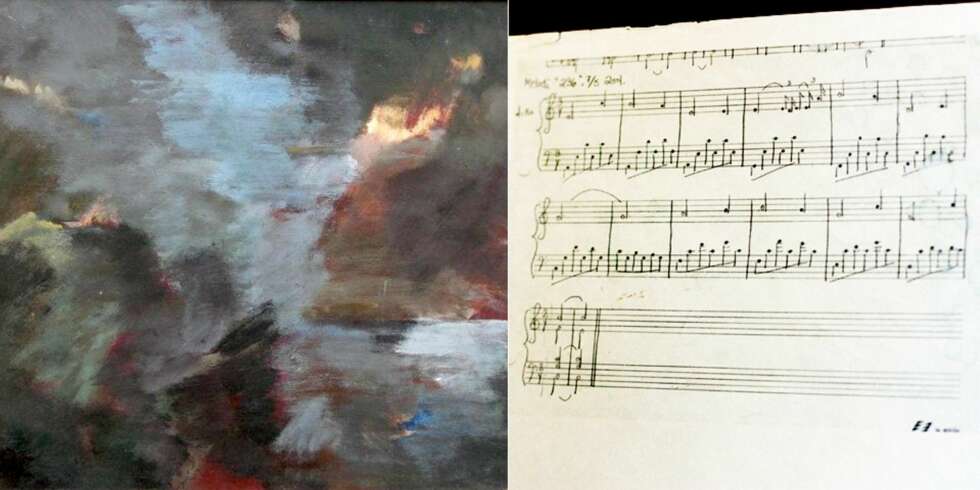 KUNST: Til venstre er det første maleriet Rie malte etter drapet. Sangen til høyre heter Jeg forsvandt en nat. KUNST: Til venstre er det første maleriet Rie malte etter drapet. Sangen til høyre heter Jeg forsvandt en nat.