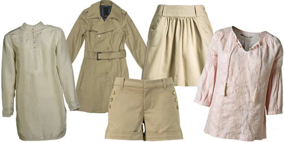 GRA VENSTRE: Silketunika fra Part Two (kr 1199), trenchcoat fra Lindex (kr 599), shorts fra Gina Tricot (kr 199), skjørt fra KappAhl (kr 249), topp fra Part Two (kr 899). GRA VENSTRE: Silketunika fra Part Two (kr 1199), trenchcoat fra Lindex (kr 599), shorts fra Gina Tricot (kr 199), skjørt fra KappAhl (kr 249), topp fra Part Two (kr 899).