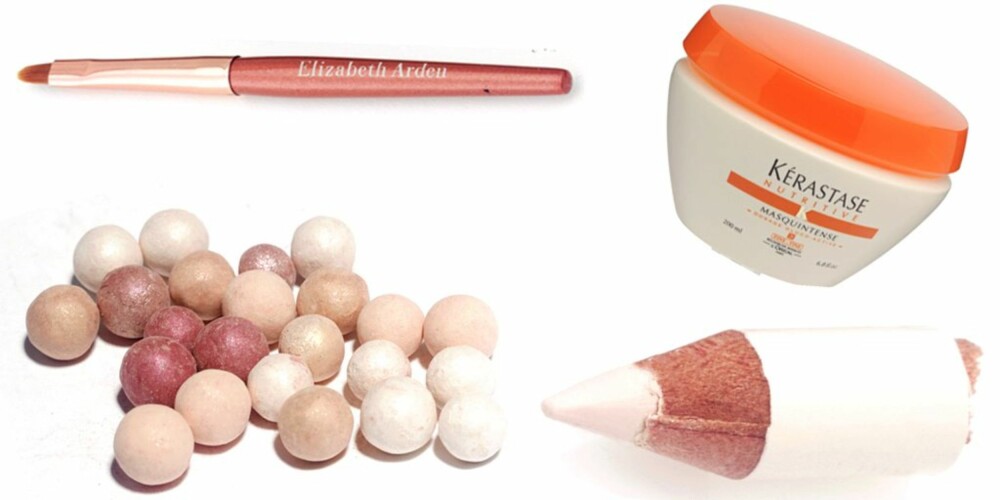 HÅRTIPS: Kur håret før du farger det, da setter fargen seg jevnere og finere. Her ser du pudderkuler fra Guerlain, makeupkost fra Elizabeth Arden, hårmaske fra Kerastase og hvit kajal fra Helena Rubinstein. HÅRTIPS: Kur håret før du farger det, da setter fargen seg jevnere og finere. Her ser du pudderkuler fra Guerlain, makeupkost fra Elizabeth Arden, hårmaske fra Kerastase og hvit kajal fra Helena Rubinstein.