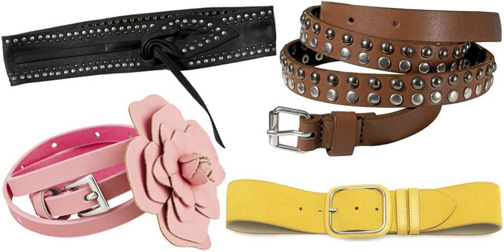 FRA VENSTRE: Svart fra Pepe Jeans (kr 449), rosa med blomst fra Cubus (kr 79), gult fra Benetton (kr 329), brunt med nagler fra La Redoute (kr 329). FRA VENSTRE: Svart fra Pepe Jeans (kr 449), rosa med blomst fra Cubus (kr 79), gult fra Benetton (kr 329), brunt med nagler fra La Redoute (kr 329).
