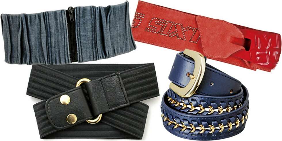 FRA VENSTRE: Denimbelte fra Only (kr 99,95), svart belte fra Filippa K (kr 399), rødt belte fra Miss Sixty (kr 799), blått belte fra H&M (kr 99). FRA VENSTRE: Denimbelte fra Only (kr 99,95), svart belte fra Filippa K (kr 399), rødt belte fra Miss Sixty (kr 799), blått belte fra H&M (kr 99).