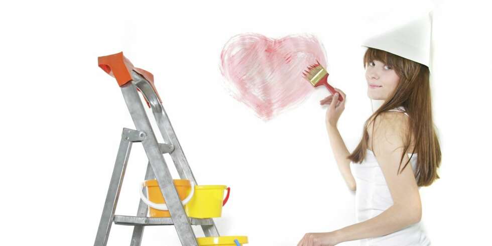 attractive young girl painting over white attractive young girl painting over white