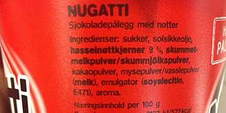 NUTELLA OG NUGATTI: Nugatti har 9 prosent nøtter. NUTELLA OG NUGATTI: Nugatti har 9 prosent nøtter.