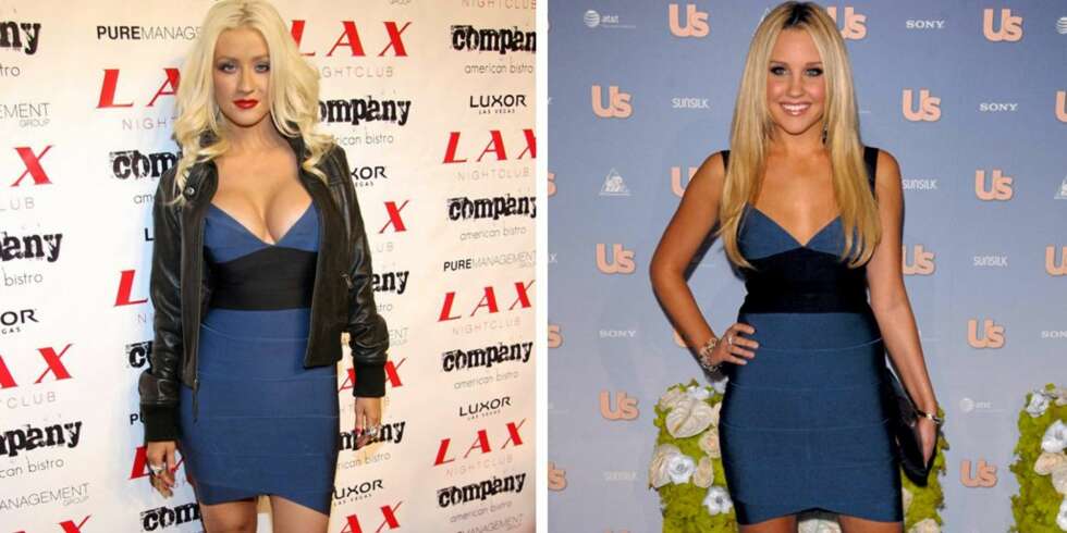LIKE, MEN ULIKE: Christina Aguilera og Amanda Bynes bærer kjolen forskjellig. LIKE, MEN ULIKE: Christina Aguilera og Amanda Bynes bærer kjolen forskjellig.
