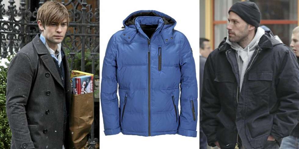 VINTERJAKKE: Chace Crawford i frakk og Ben Affleck i en parkas. Blå boblejakke fra edc. VINTERJAKKE: Chace Crawford i frakk og Ben Affleck i en parkas. Blå boblejakke fra edc.