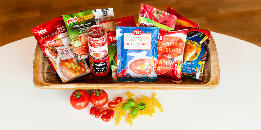HELE TESTEN: 12 ulike typer tomatsuppe - noen tørre posesupper, andre ferdiglaget fra produsenten. HELE TESTEN: 12 ulike typer tomatsuppe - noen tørre posesupper, andre ferdiglaget fra produsenten.